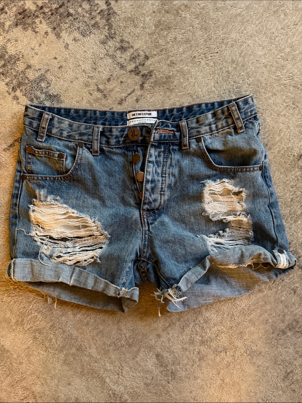 One Teaspoon Chargers Mid-Rise Distressed Denim Women’s Shorts - Blue